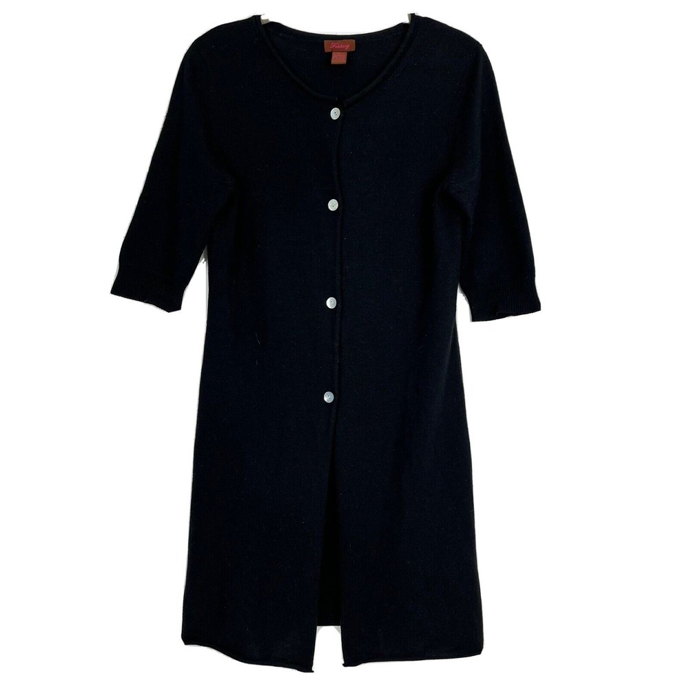 Fetching Women Small? Silk Cashmere Knit Sweater Long Cardigan Black Buttoned